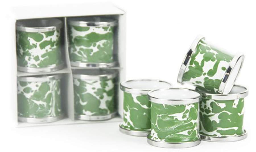 Green Swirl Enamelware Napkin Ring - Set of 4 by Golden Rabbit Enamelware-1