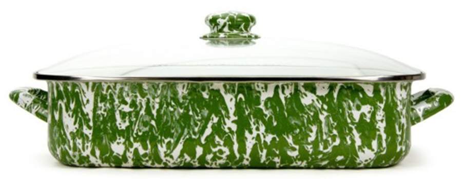 Green Swirl Enamelware 16" Lasagna & Lid by Golden Rabbit Enamelware-1