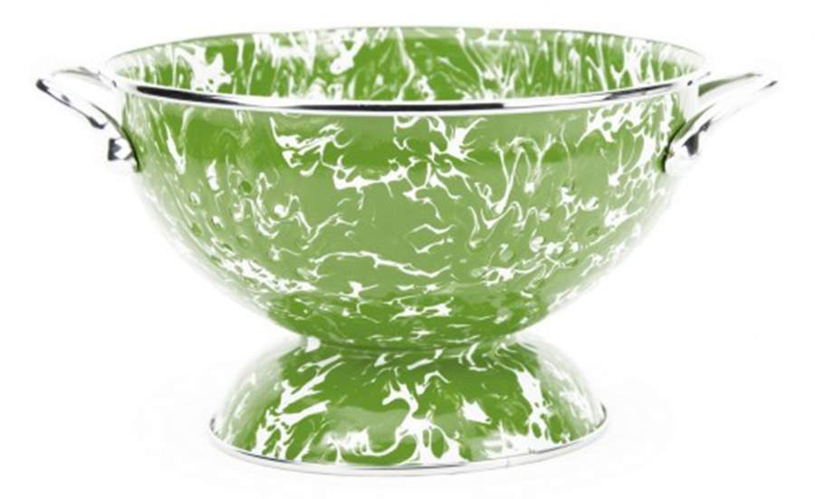 Green Swirl Enamelware 2 Quart Colander by Golden Rabbit Enamelware-1