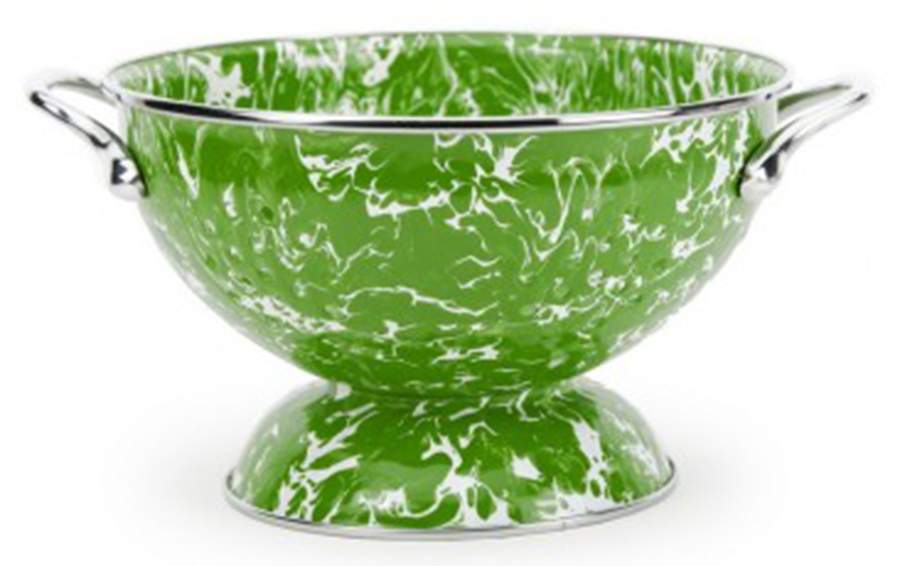 Green Swirl Enamelware 1 Quart Colander by Golden Rabbit Enamelware-1