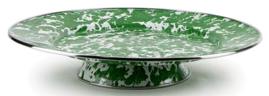 Green Swirl Enamelware 12" Diameter Pedestal Cake Stand by Golden Rabbit Enamelware-1