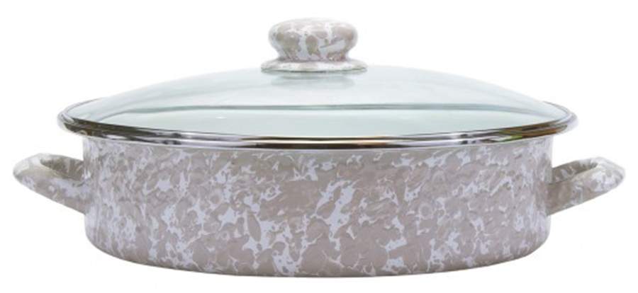 Taupe Swirl Enamelware 13" Saute' Pan & Lid by Golden Rabbit Enamelware-1
