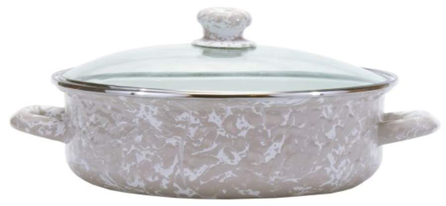 Taupe Swirl Enamelware 10" Saute' Pan & Lid by Golden Rabbit Enamelware-1