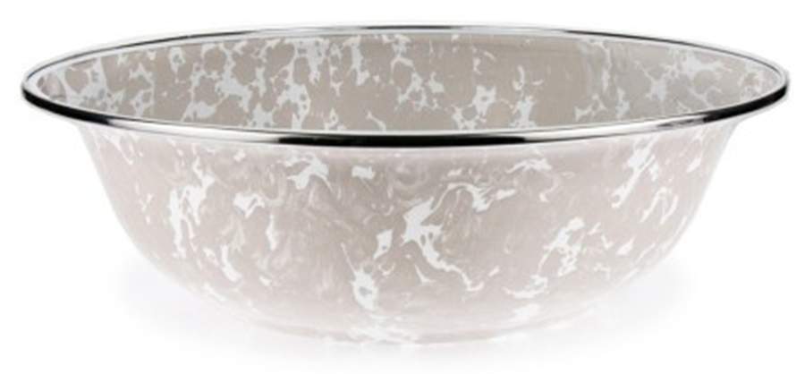 Taupe Swirl Enamelware 13" Round Serving Bowl by Golden Rabbit Enamelware-1