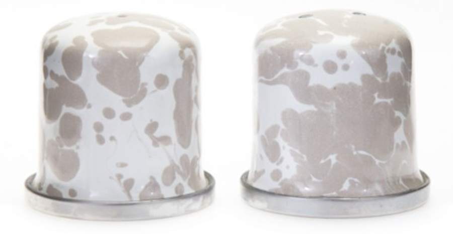 Taupe Swirl Enamelware Salt & Pepper Set by Golden Rabbit Enamelware-1