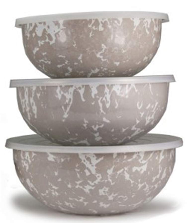 Taupe Swirl Enamelware Mixing Bowl Set (MB10, MB9, MB8) by Golden Rabbit Enamelware-1