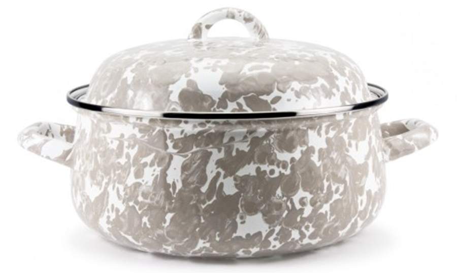 Taupe Swirl Enamelware 4 Qt Dutch Oven by Golden Rabbit Enamelware-1