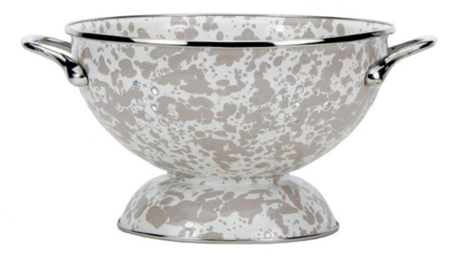 Taupe Swirl Enamelware 2 Quart Colander by Golden Rabbit Enamelware-1