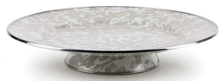 Taupe Swirl Enamelware 12" Diameter Pedestal Cake Stand by Golden Rabbit Enamelware-1