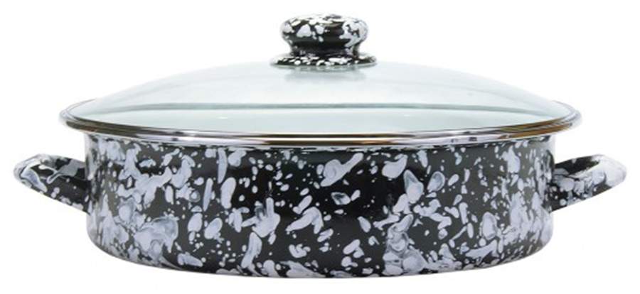 Black Swirl Enamelware 13" Saute' Pan & Lid by Golden Rabbit Enamelware-1