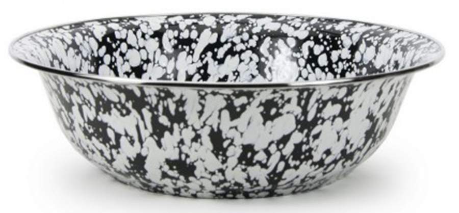 Black Swirl Enamelware 13" Round Serving Bowl by Golden Rabbit Enamelware-1
