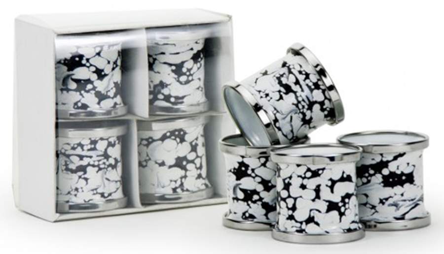 Black Swirl Enamelware Napkin Ring - Set of 4 by Golden Rabbit Enamelware-1