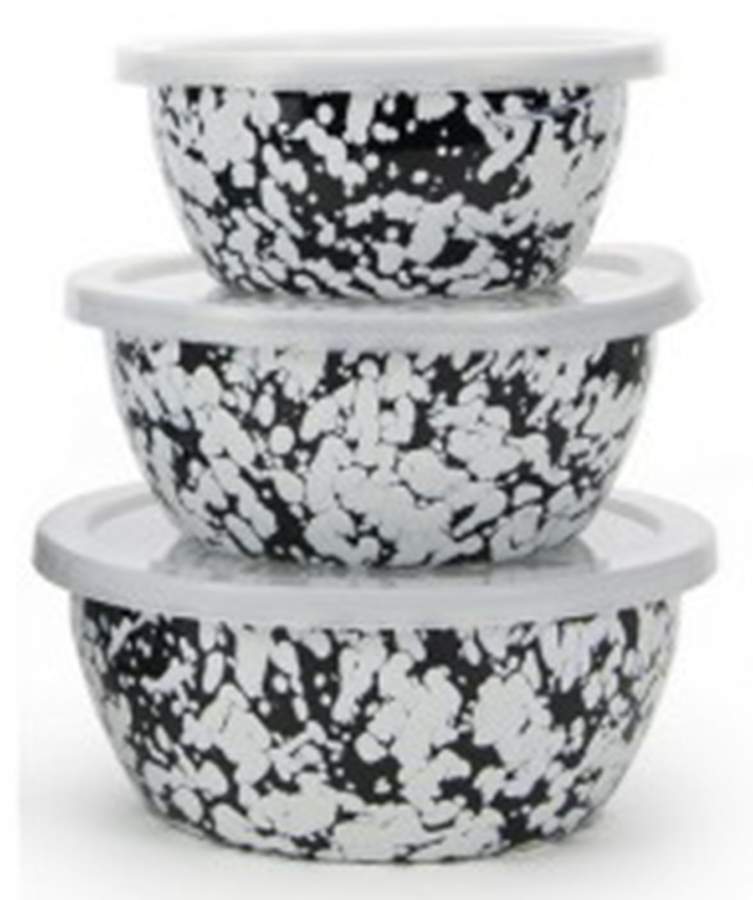 Black Swirl Enamelware (3 Piece) Nesting Bowl Set (5", 6", 7") by Golden Rabbit Enamelware-1