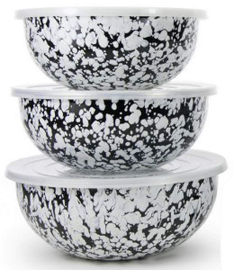 Black Swirl Enamelware Mixing Bowl Set (MB10, MB9, MB8) by Golden Rabbit Enamelware-1