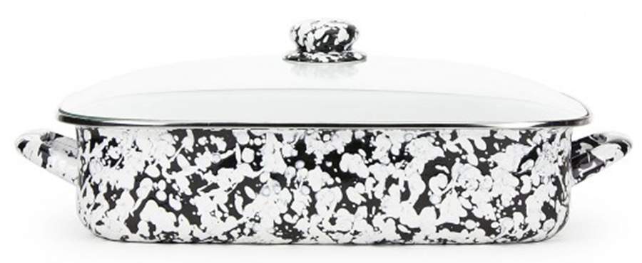 Black Swirl Enamelware 16" Lasagna & Lid by Golden Rabbit Enamelware-1