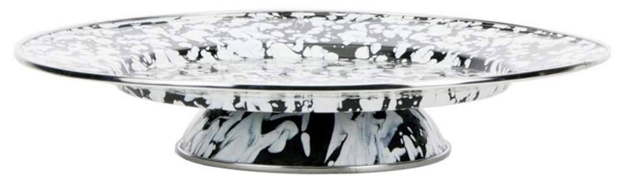 Black Swirl Enamelware 12" Diameter Pedestal Cake Stand by Golden Rabbit Enamelware-1