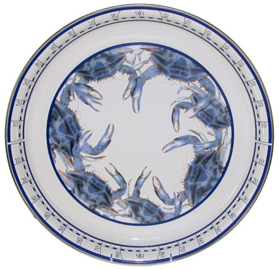 Blue Crab Enamelware 15" Round Tray by Golden Rabbit Enamelware-1