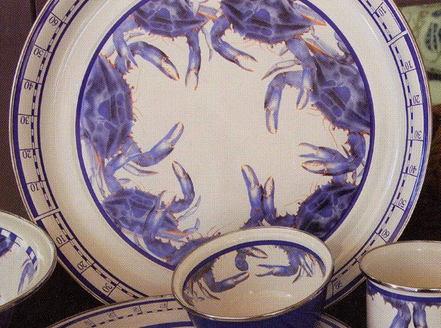 Blue Crab Enamelware 20" Round Tray by Golden Rabbit Enamelware-1