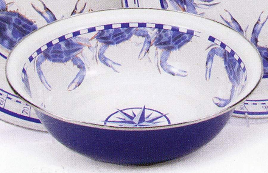 Blue Crab Enamelware 13" Round Serving Bowl by Golden Rabbit Enamelware-1