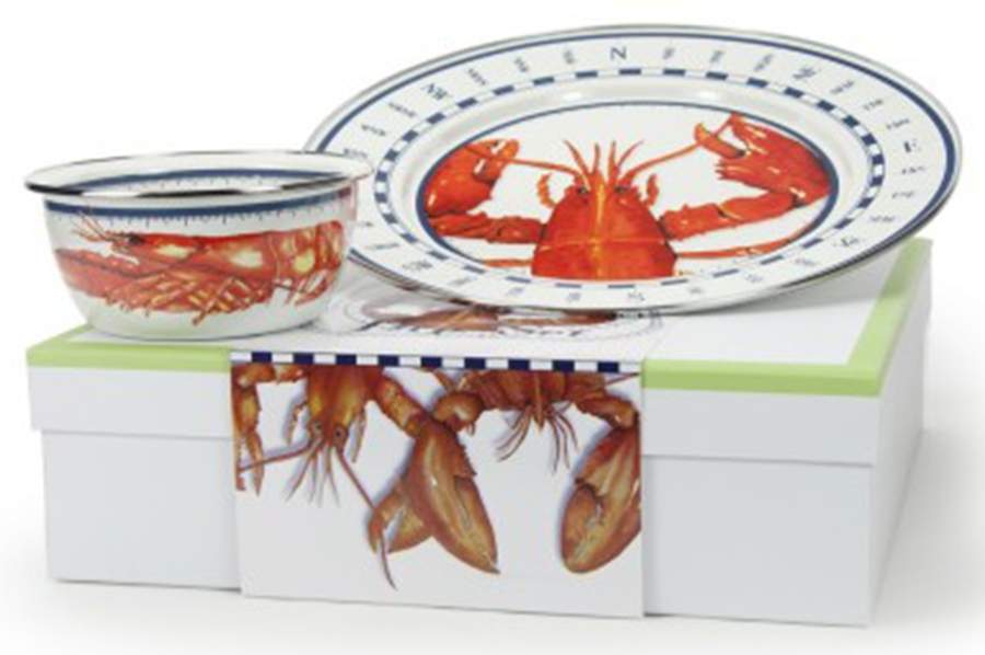 Lobster Enamelware (2 Piece) Chip & Dip Set(Charger & Salad Bowl) by Golden Rabbit Enamelware-1