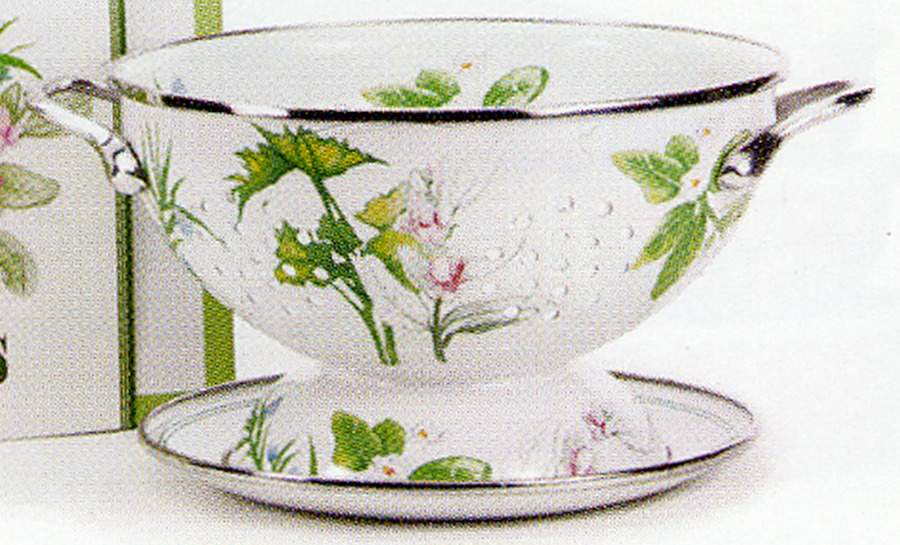 Herbs Enamelware 1.5 Quart Colander & Drip Plate Set by Golden Rabbit Enamelware-1