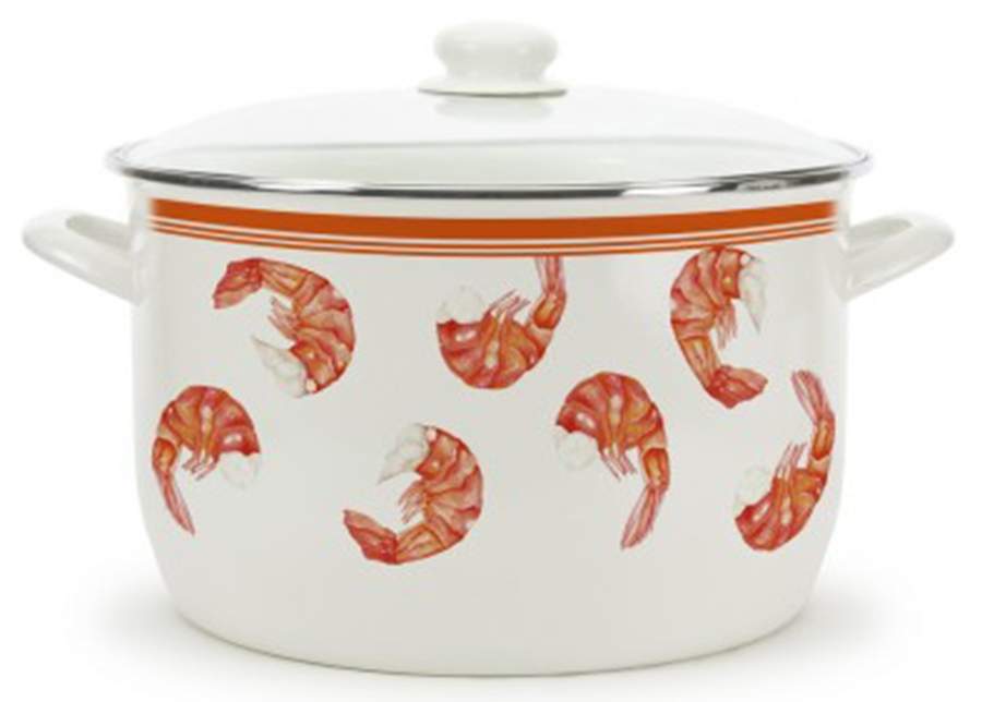 Shrimp Enamelware 18 Qt Stockpot & Glass Lid by Golden Rabbit Enamelware-1