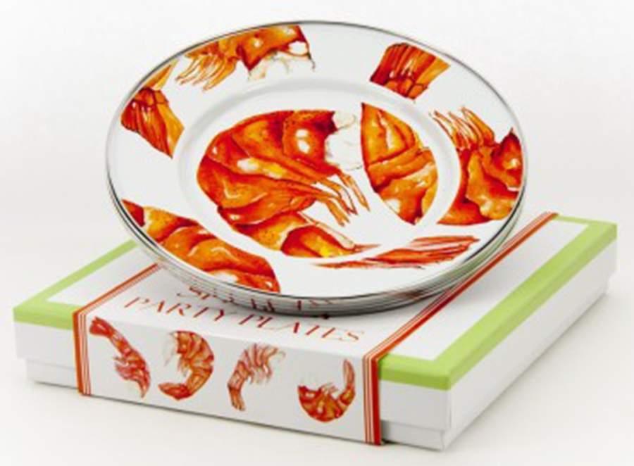 Shrimp Enamelware Individual Sandwich/Party Plate - Set of 4 by Golden Rabbit Enamelware-1