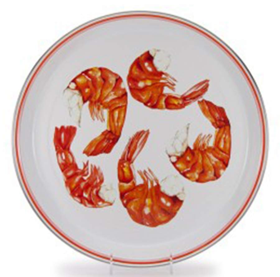 Shrimp Enamelware 15" Round Tray by Golden Rabbit Enamelware-1