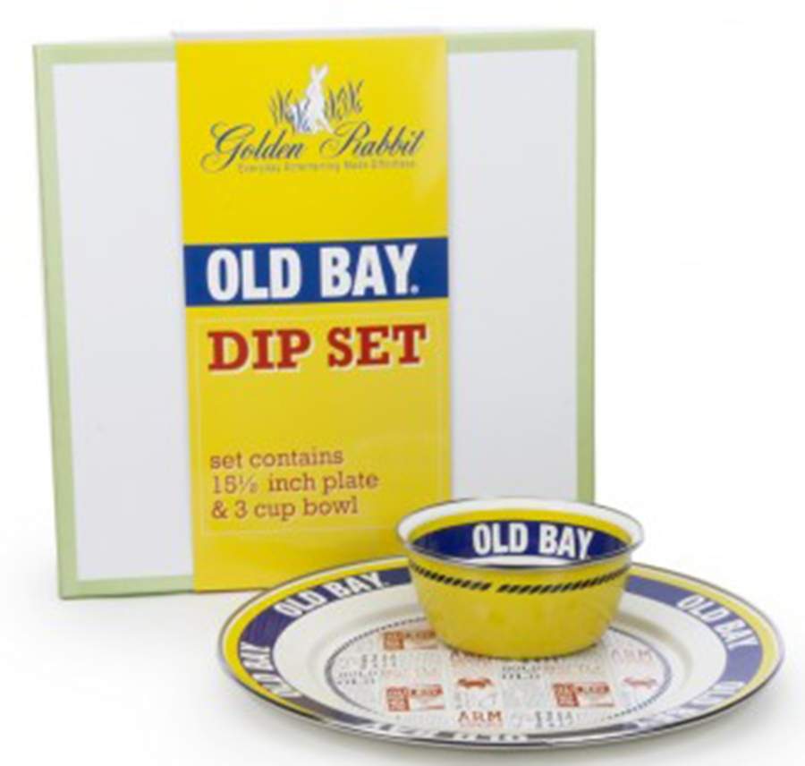 Old Bay Enamelware (2 Piece) Chip & Dip Set(Charger & Salad Bowl) by Golden Rabbit Enamelware-1