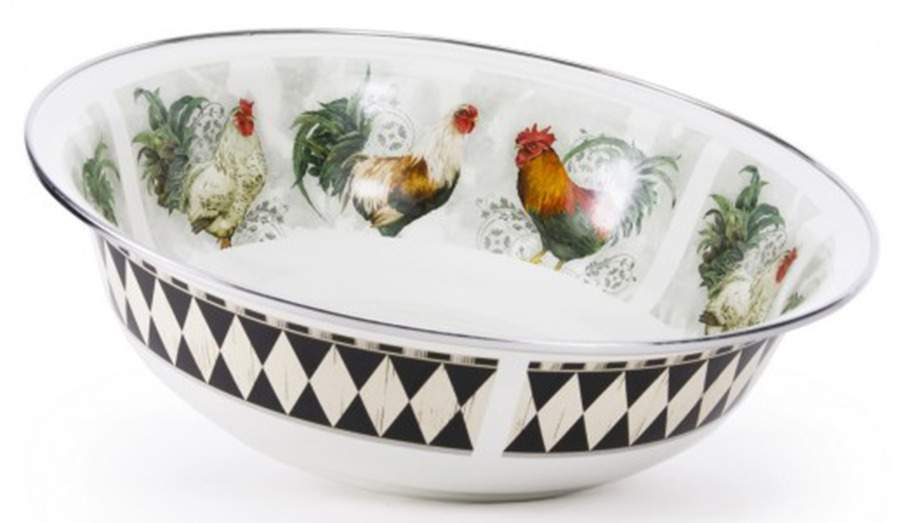 Rooster Royale Enamelware 13" Round Serving Bowl by Golden Rabbit Enamelware-1