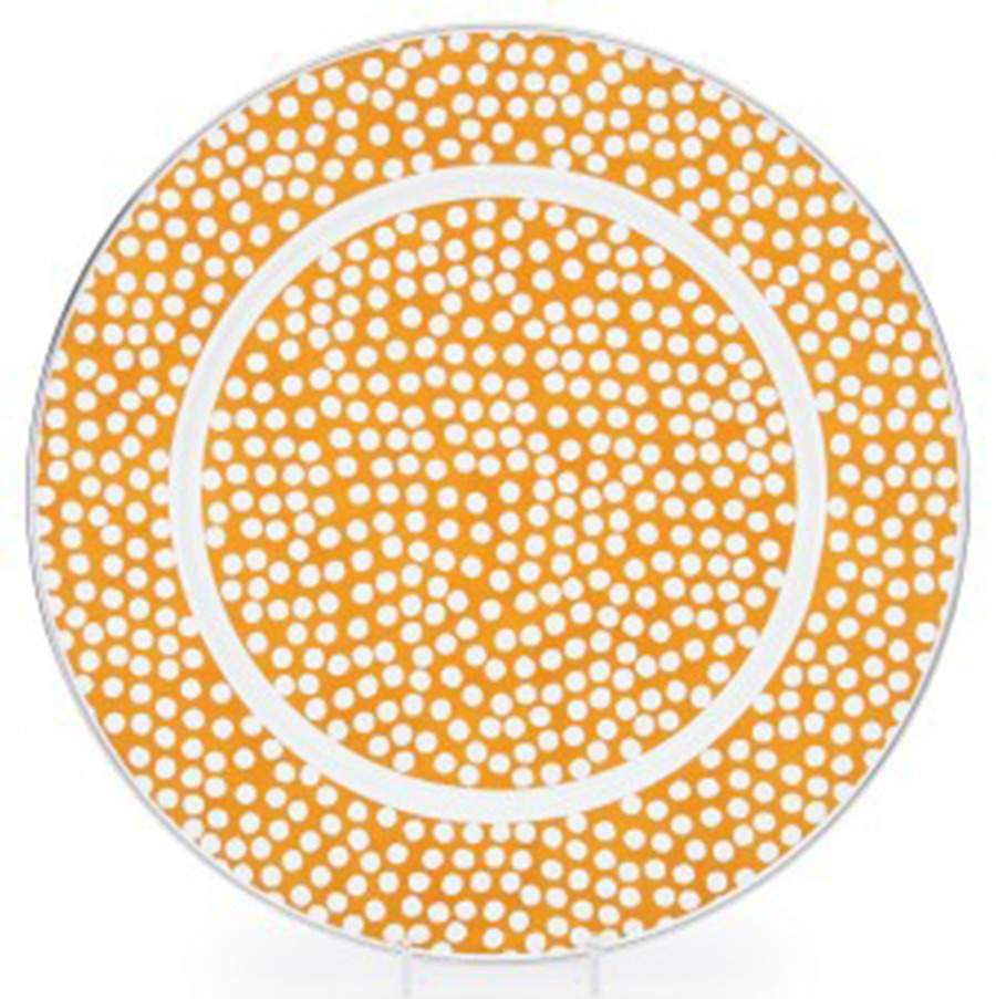 Malibu Dots Orange Enamelware Service Plate (Charger) by Golden Rabbit Enamelware-1