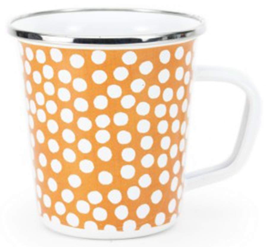 Malibu Dots Orange Enamelware Latte Mug by Golden Rabbit Enamelware-1