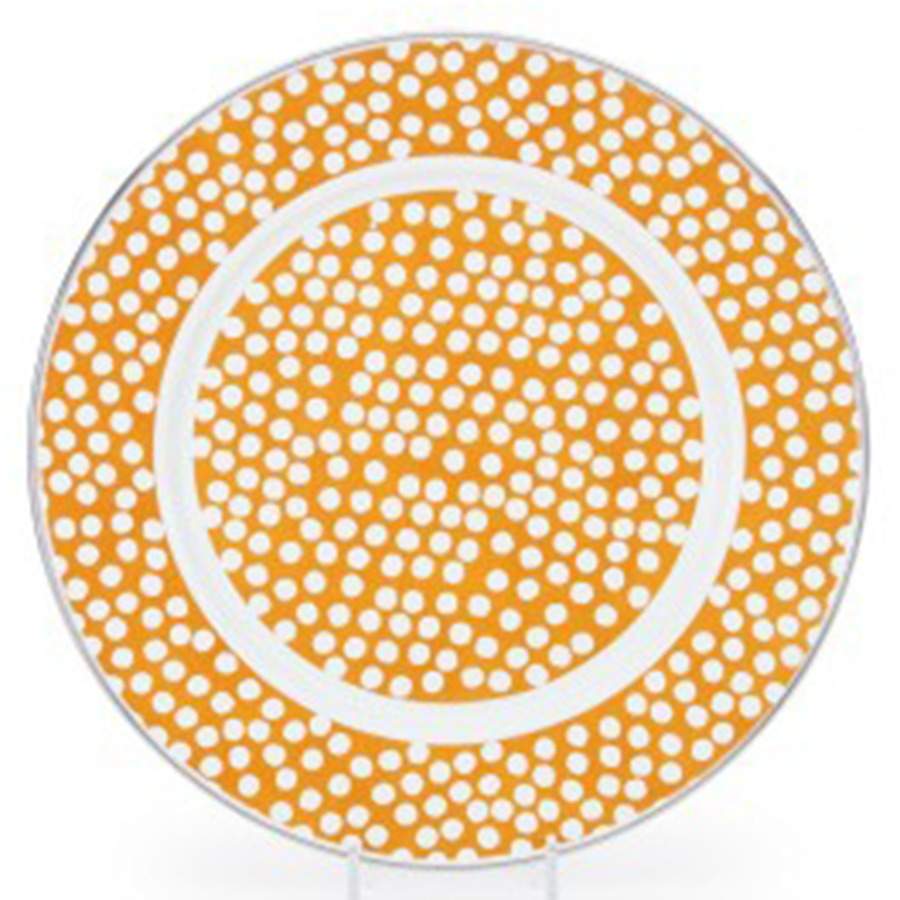 Malibu Dots Orange Enamelware Dinner Plate by Golden Rabbit Enamelware-1