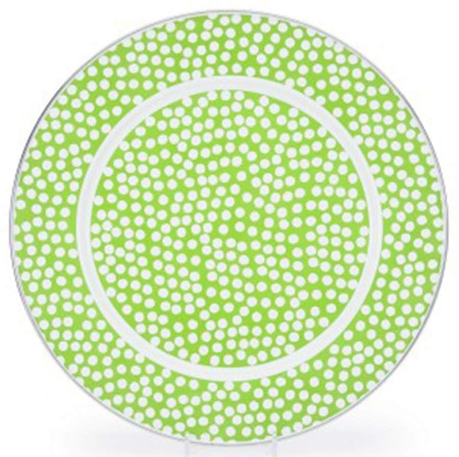 Malibu Dots Green Enamelware Service Plate (Charger) by Golden Rabbit Enamelware-1