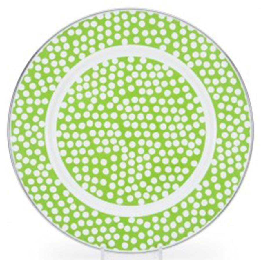 Malibu Dots Green Enamelware Dinner Plate by Golden Rabbit Enamelware-1