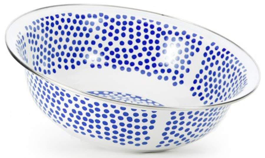Malibu Dots Blue Enamelware 13" Round Serving Bowl by Golden Rabbit Enamelware-1