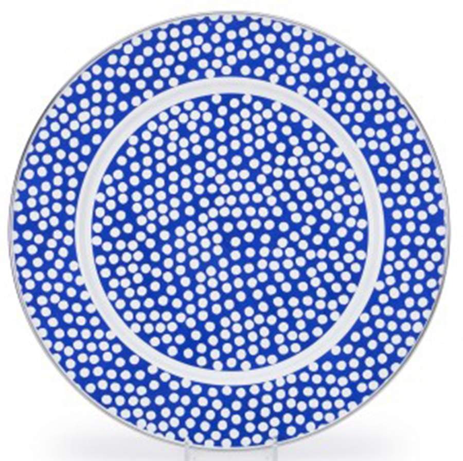 Malibu Dots Blue Enamelware Service Plate (Charger) by Golden Rabbit Enamelware-1