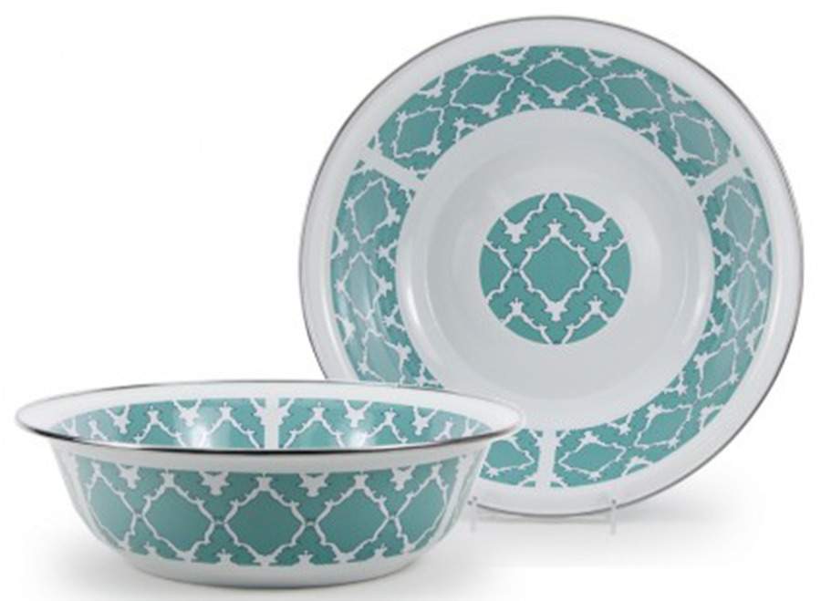 Charleston Green Enamelware 13" Round Serving Bowl by Golden Rabbit Enamelware-1