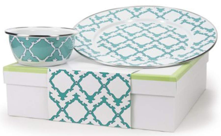 Charleston Green Enamelware (2 Piece) Chip & Dip Set(Charger & Salad Bowl) by Golden Rabbit Enamelware-1