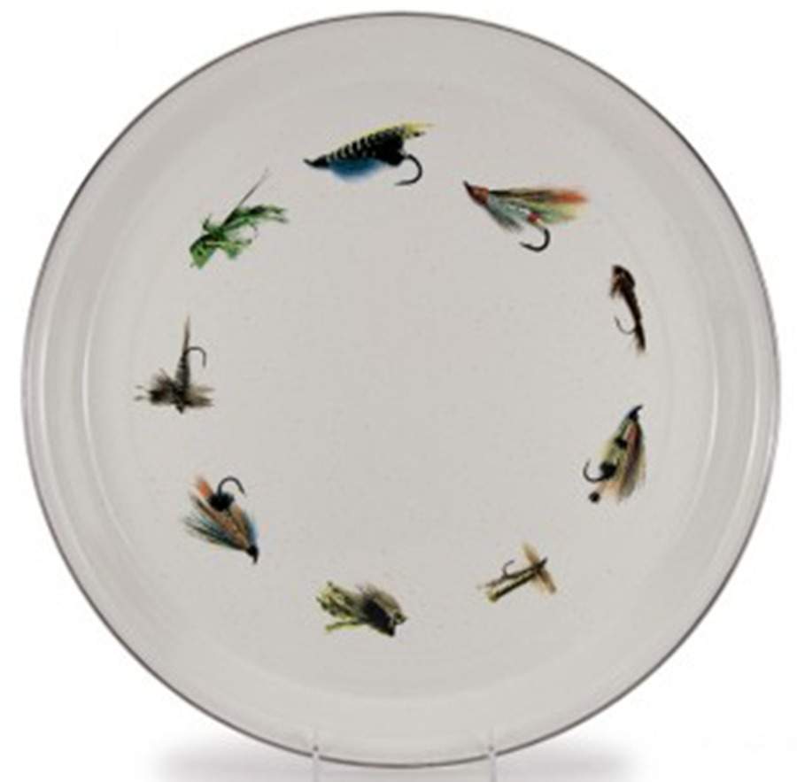 Fishing Fly Enamelware 15" Round Tray by Golden Rabbit Enamelware-1