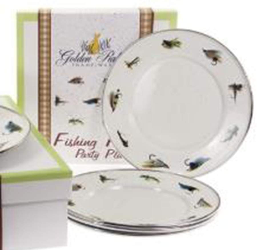 Fishing Fly Enamelware Individual Sandwich/Party Plate - Set of 4 by Golden Rabbit Enamelware-1