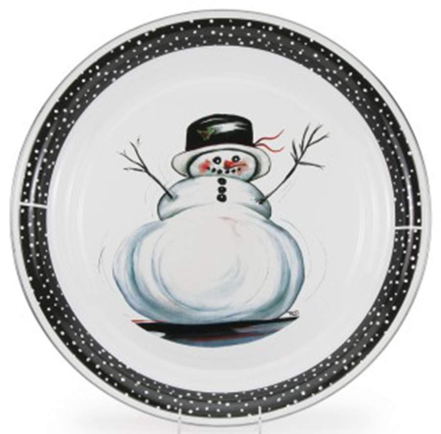 Snowman Enamelware 20" Round Tray by Golden Rabbit Enamelware-1