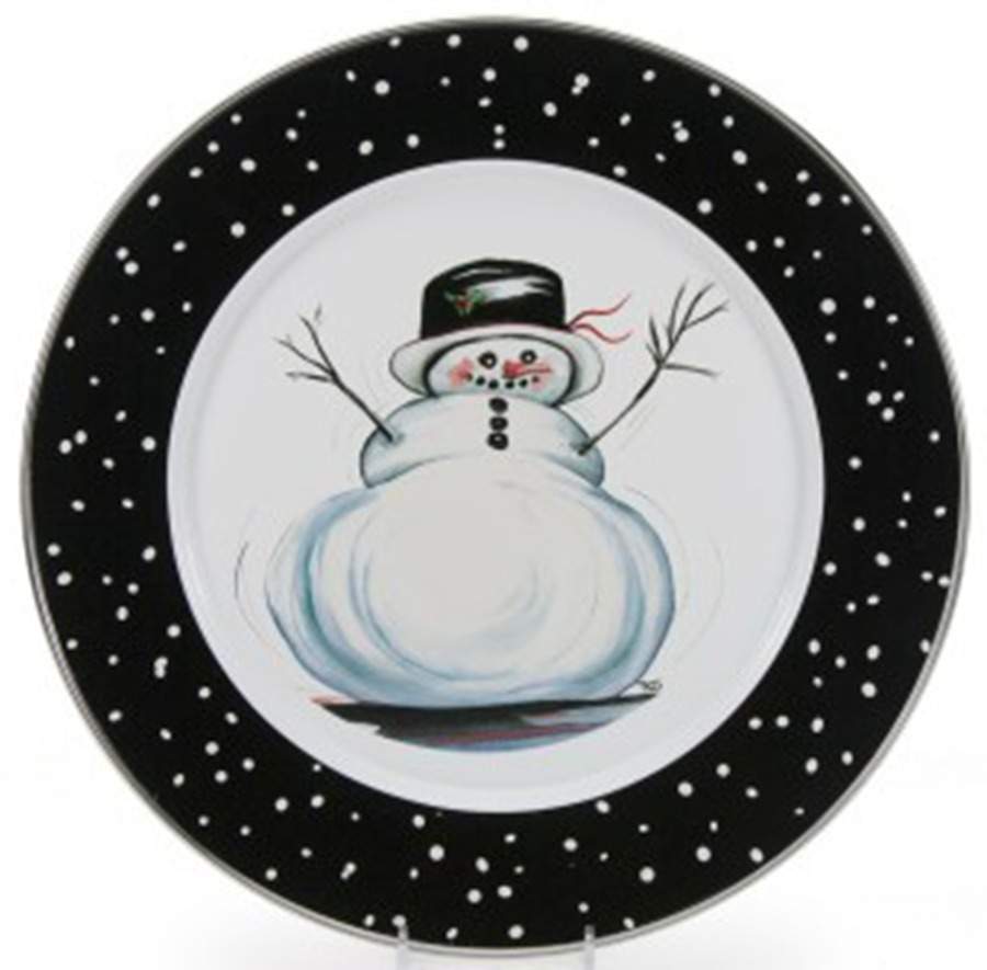 Snowman Enamelware Service Plate (Charger) by Golden Rabbit Enamelware-1