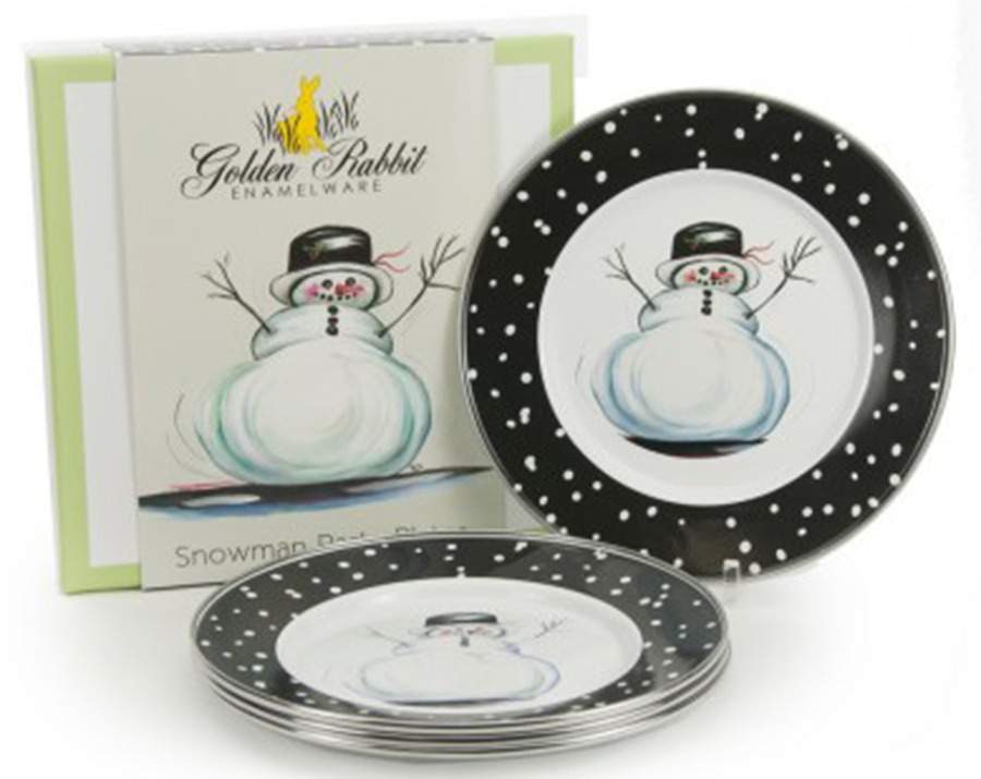 Snowman Enamelware Individual Sandwich/Party Plate - Set of 4 by Golden Rabbit Enamelware-1