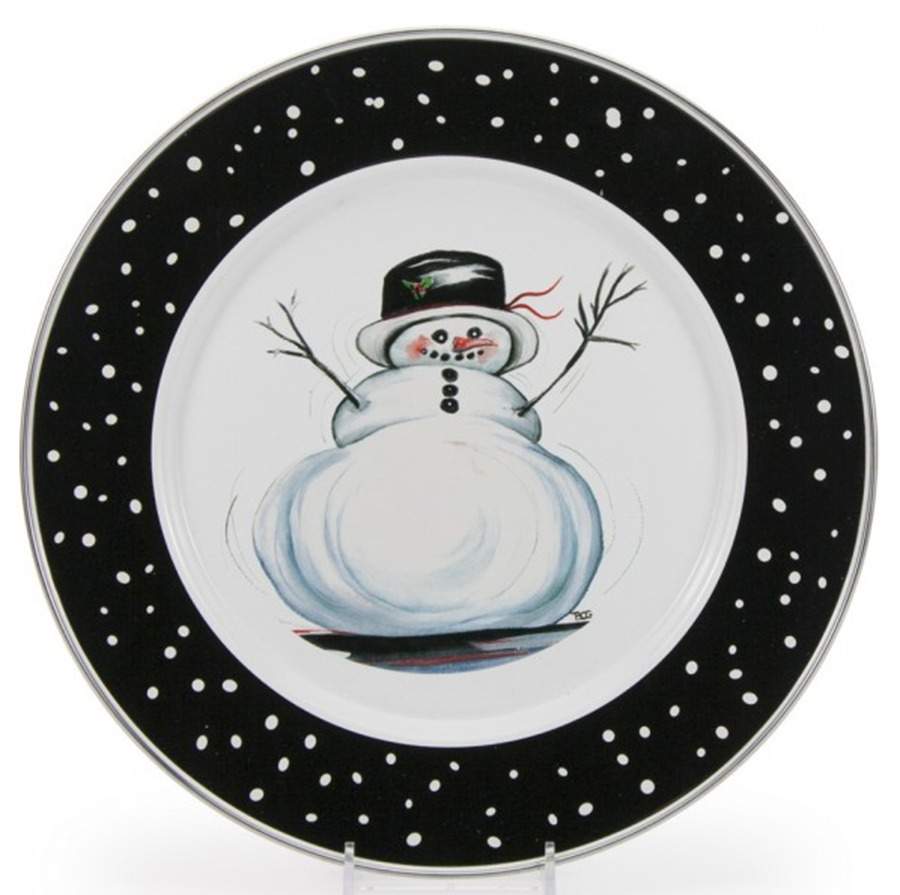 Snowman Enamelware Dinner Plate by Golden Rabbit Enamelware-1