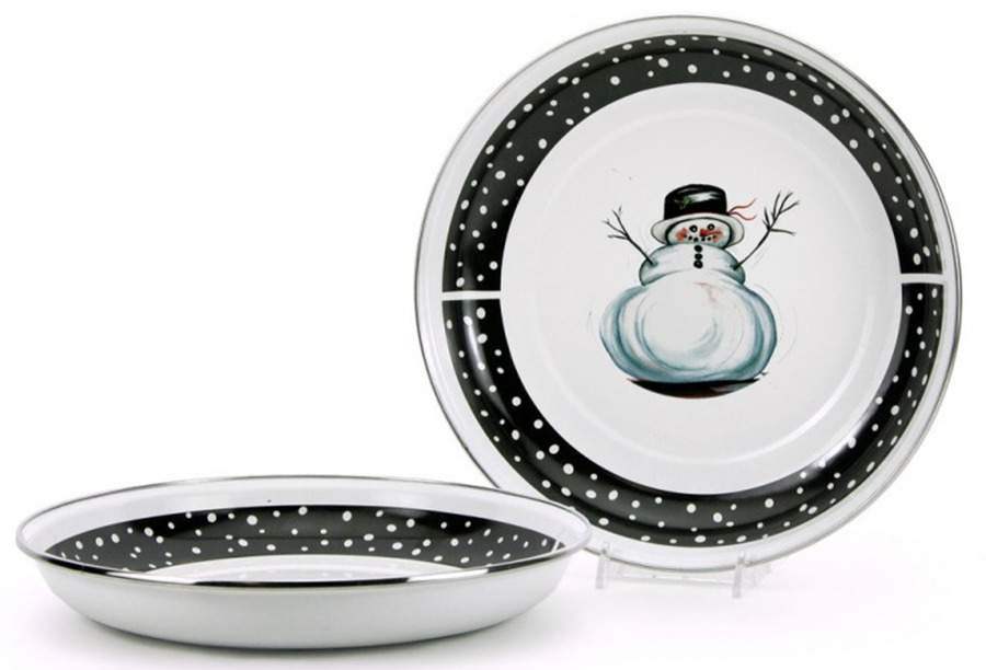 Snowman Enamelware Cookie Plate by Golden Rabbit Enamelware-1