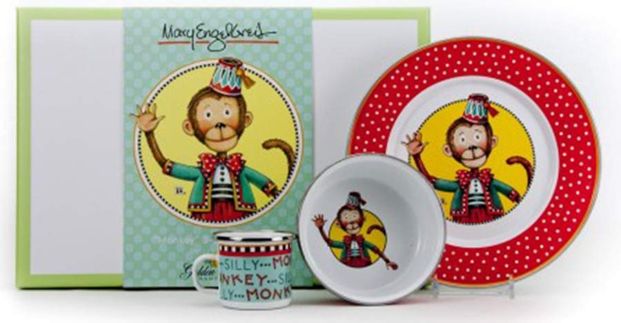 Monkey Enamelware (4 Piece Boxed) Child's Set by Golden Rabbit Enamelware-1