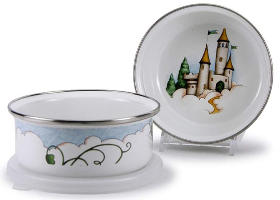 Jack Enamelware Childs Bowl & Plastic Lid by Golden Rabbit Enamelware-1