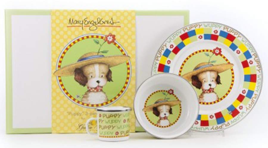 Puppy Enamelware (4 Piece Boxed) Child's Set by Golden Rabbit Enamelware-1