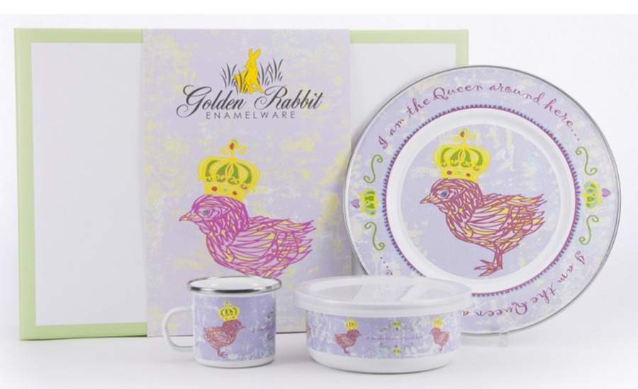 Chirp Girl Enamelware (4 Piece Boxed) Child's Set by Golden Rabbit Enamelware-1